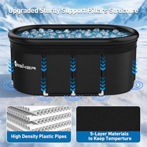 Yesker 110 Gal Oval Ice Bath Tub with Air Ring, Portable Multi-Layered Cold Plunge Tub with Lid for Athletes, Foldable and Inflatable, One Person Hot Bathtub at Gym, Yard, Home, Ou thumbnail 4