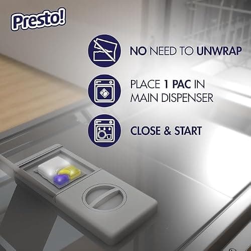 Amazon Brand - Presto! Triple Action Dishwasher Pacs, Lemon Scent, 70 Count