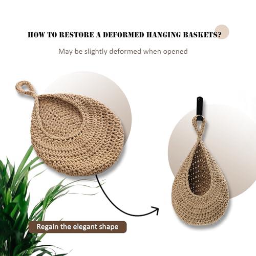 Miniatura de MKO SHUN Hanging Fruit Basket Set of 3, Boho Wall Hanging Storage Jute Basket for Organizing & Decor, Handmade Teardrop Hammock Holder for Onion Fruit Vegetable in Home & Restauran 4