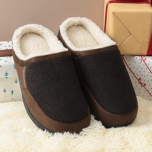 DREAM PAIRS Men's Cozy Memory Foam Slippers with Fuzzy Wool-like Lining, Slip-on Washable Indoor Outdoor House Shoes,Size 7-8,Brown,DSL215M thumbnail 4