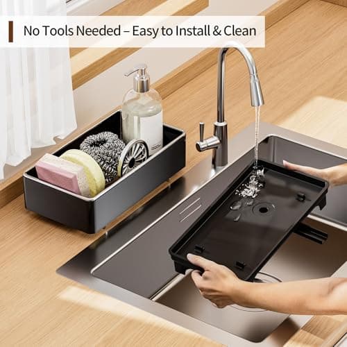 MOUKABAL Sponge Holder for Kitchen Sink, Rustproof Stainless Steel Black thumbnail 5