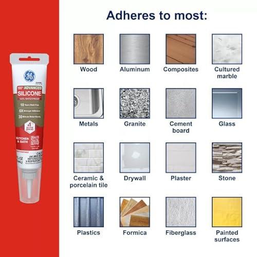 Sellador de Silicón Avanzado GE para Cocina y Baño, Blanco - ¡Adhesión 5X Más Fuerte!