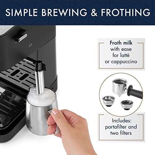 Miniatura de Cafetera Espresso Manual De'Longhi con Bomba de 15 Bares, Espumador y 2 Vasos Térmicos 4