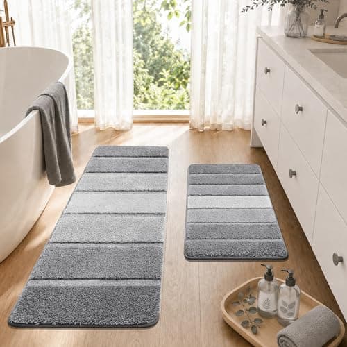COSY HOMEER Bathroom Rugs 24 x 17, Ultra Soft Absorbent Bath Mat, Non-Slip TPR Backing Stays in Place, Machine Washable Shaggy Rug for Bathroom Floor, Grey thumbnail 9