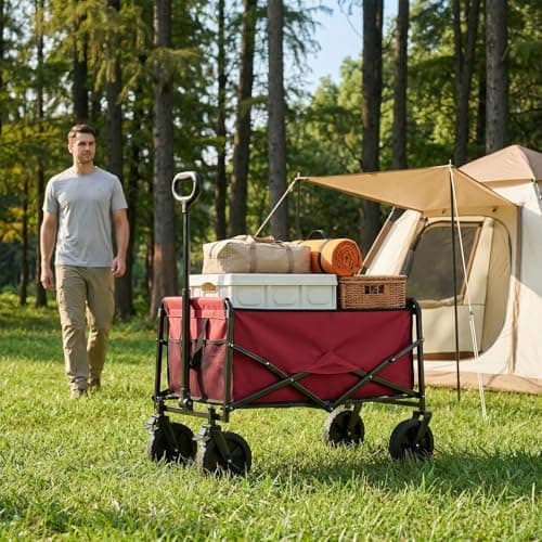 NEWBULIG Collapsible Wagon Cart, 102L Standard, Portable Heavy Duty Pull Cart with Lockable Wheels, 330 lbs Capacity, Adjustable Handle for Beach, Sports, Camping, Shopping & Garde thumbnail 6