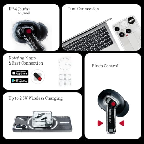 Nothing Ear Wireless Earbuds Bluetooth, 45dB Hybrid Smart ANC Earbuds, 11mm Deep Bass Boost, Hi-Res Audio with LDAC & LHDC 5.0, 6 Mics Call, 40.5H Playtime with Fast Charging Case, ChatGPT Supported thumbnail 2