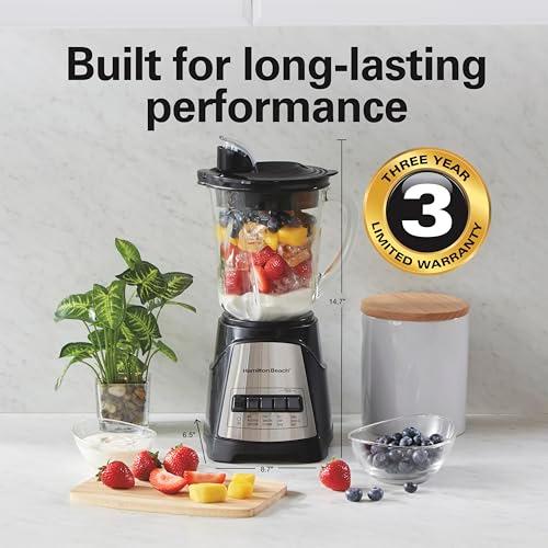 Hamilton Beach Power Elite Wave Action Blender For Smoothies, 40 Oz Glass Jar, 12 Functions Including Puree, Crush Ice, 700 Watts - Black (58148A) thumbnail 7