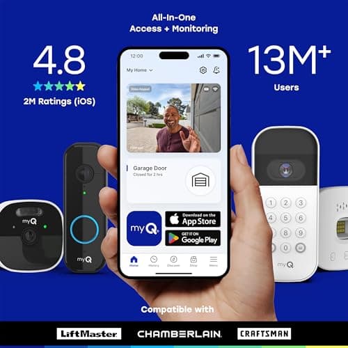 myQ Smart Garage Door Video Keypad + Rechargeable Battery, with Wide-Angle Camera, Customizable PIN Codes, and Smartphone Control, Works with Chamberlain, LiftMaster and Craftsman openers