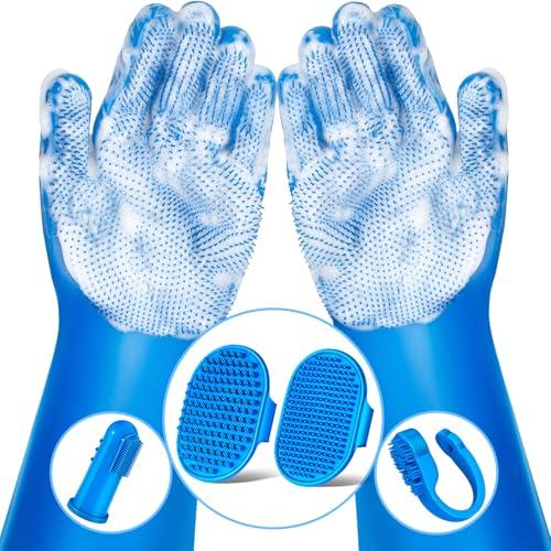 Augwind 6PCS Pet Grooming Kit for Dogs,Cats and Horses | Dog Washing Gloves | Dog Bath Brush | Dog Bath Gloves | Dog Shampoo Brush | Pet Grooming Gloves | Dog Bath Supplies (Navy B