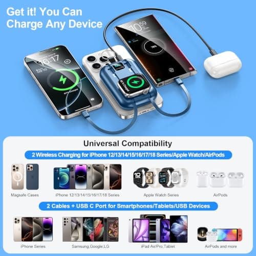 Power Bank Magnético Inalámbrico 10000mAh con Cables Integrados