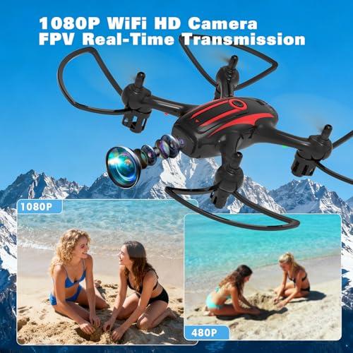 Drone with Camera 1080P HD, Remote Control Mini Drones for Kids and Adults, RC Quadcopter with One-Key Takeoff/Landing, Altitude Hold, 3D Flip, Gesture Selfie, 2 Batteries Drone 