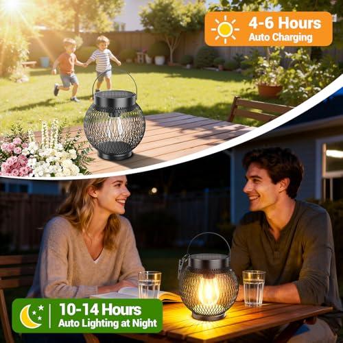 Solar Lanterns Outdoor Waterproof, Upgraded Hanging Solar Lights for Outside, Metal Solar Hanging Lanterns with Clip, Solar Powered Lantern for Patio Porch Garden Decor, 2 Pack thumbnail 4