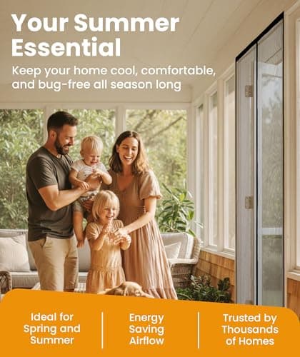 Flux Phenom Magnetic Screen Door - Bugs Out, Breeze in - 9min Install Auto-Sealing Heavy Duty Double Stitched Mesh, 52 Magnets, Hands Free Sliding & Patio Doors Net, Pet & Kid Frie
