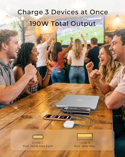 2026 FIFA Licensed 190W 20000mAh Power Bank for Laptop Portable Charger,3-Port USB-C Fast Charging Battery Pack with Built-in USB-C Cables for MacBook,Cell Phones,iPhone,Android,Sa thumbnail 2