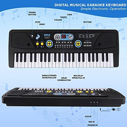 PYLE Electric Piano, Electric Keyboard Piano, Music Keyboard - 61 Keys, 16 Tones, 10 Rhythms, Stereo Speakers, Rechargeable Battery, Wired Microphone Included, Perfect for Kids and
