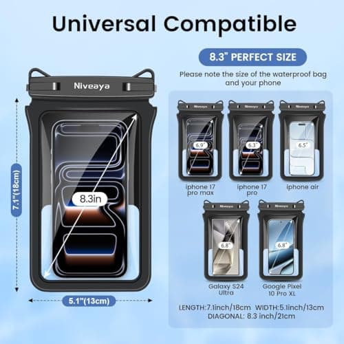 Niveaya Double Space Waterproof Phone Pouch - 2 Pack, Waterproof Phone Lanyard Case with iPhone 17/16/15/14/13 Pro Max up to 8.3", Phone Dry Bags for Vacation Beach Pool Kayak Cruise Travel Essentials thumbnail 4