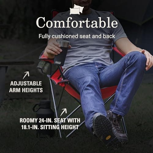 Coleman Broadband Mesh Quad Camping Chair with Carry Bag & Cup Holder, Cooling Mesh Back with Adjustable Arms, Great for Camping, Tailgating, Firepits, Patio, & More thumbnail 3