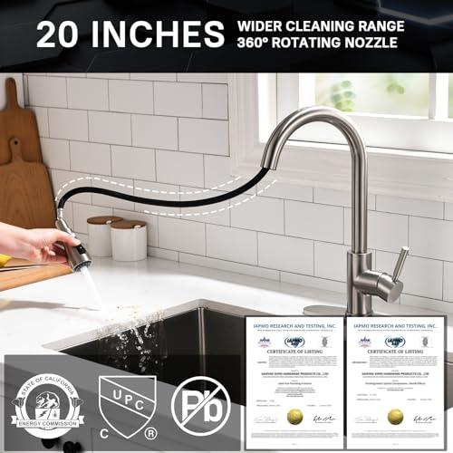 WEWE Single Handle High Arc Brushed Nickel Pull Out Kitchen Faucet,Single Level Stainless Steel Kitchen Sink Faucets with Pull Down Sprayer,Suitable for Laundry Rv Bar thumbnail 2