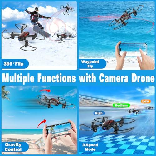Drone with Camera 1080P HD, Remote Control Mini Drones for Kids and Adults, RC Quadcopter with One-Key Takeoff/Landing, Altitude Hold, 3D Flip, Gesture Selfie, 2 Batteries Drone 