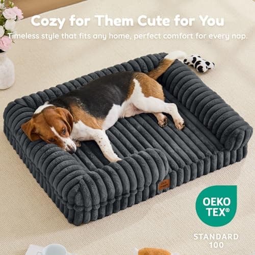 ChiXnuggle Faux Fur Orthopedic Dog Bolster Bed, Waterproof Washable Cover | rectangular dog sofa couch,egg crate foam,non-slip bottom,for large dogs,dark grey,35*28*7 thumbnail 8