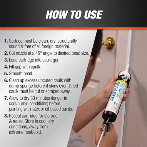 DAP Alex Plus Acrylic Latex Caulk, White, 10.1 Oz (7079818152) thumbnail 3