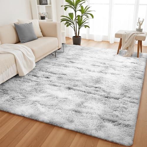 YOBATH Fluffy 8x10 Area Rugs for Living Room Bedroom, Large Modern Soft Shag Rugs for Kids Girls Boys, Non-Slip Plush Shaggy Rugs for Playroom Nursery Dorm Room, Tie-Dyed Light Gre