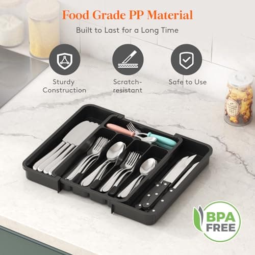 Miniatura de Lifewit Silverware Drawer Organizer, Expandable BPA Free Utensil Tray for Kitchen, Adjustable Flatware and Cutlery Holder for Spoons Forks Knives, Plastic Kitchen Organizers and St 4
