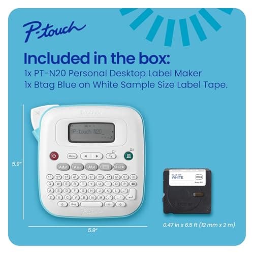 Brother P-Touch PT-N20 Personal Desktop Label Maker, Portable, Handheld and Prints, P-Touch Btag ~½” (12mm) Wide Color Personalized Label Tapes thumbnail 9