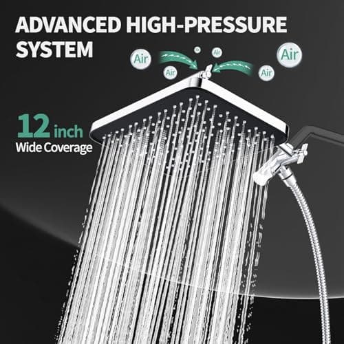 12 Inch Wide Rain Shower Head with Filtered Handheld Combo, High Pressure Rainfall Shower Head, 9 Spray Modes Handheld with 9-Inch Extension Arm, Comes with Filter Removes Chlorine