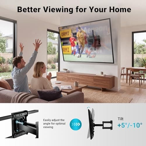 BONTEC Full Motion TV Wall Mount for 37-85 Inch TVs, Hold up to 132lbs, Heavy Duty Swivel Tilt TV Mount, Articulating Dual Arm Wall Mount TV Bracket, Max VESA 600x400mm, Fits 16" W thumbnail 5