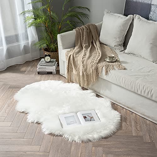Alfombra MIULEE de Lujo Suave y Esponjosa de Piel Sintética (3x5 pies), Blanca
