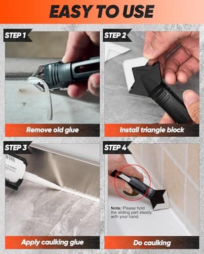Saker Silicone Caulking Tool 3-in-1 Grout Removal Tool and Sealant Finishing Scraper with Stainless Steelhead, Caulk Remover and Seam Repair Kit for Bathroom, Kitchen, Floor, Windo