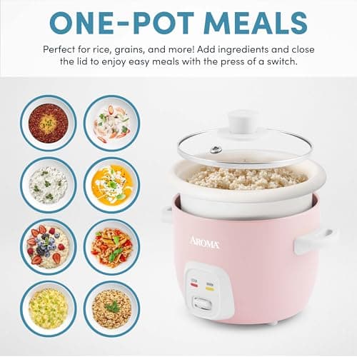 AROMA® Mini Rice Cooker, 2-Cup (Uncooked) / 4-Cup (Cooked), Grain Cooker, Soup Maker, Oatmeal Cooker, Auto Keep Warm, 1 Qt, Pink, ARC-302NGP thumbnail 3