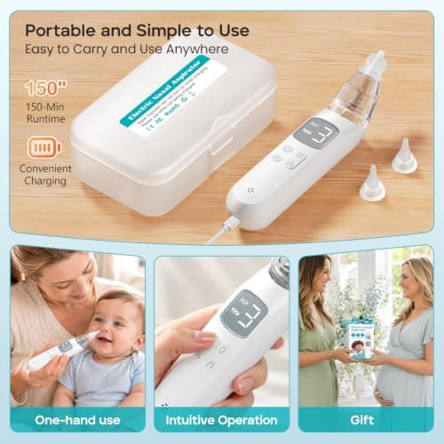 Baby Electric Nasal Aspirator, 3 Suction Levels, 3 Interchangeable Silicone Tips, Music & Light thumbnail 9