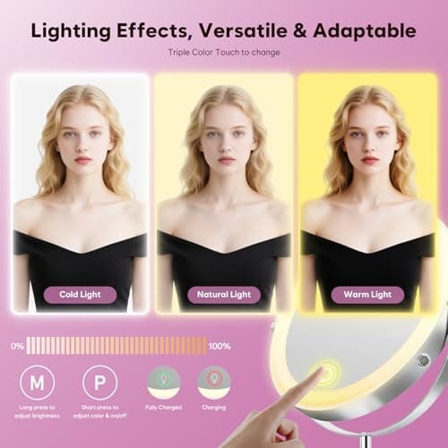 Miniatura de Espejo de Maquillaje Zlroluyn 1X/30X con Luz LED, Ajustable y Doble Cara (Níquel) 5