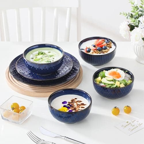 MALACASA 12 Pieces Dinnerware Sets, Modern Plates and Bowls Sets, Blue Dish Set for 4, Kitchen Ceramic Dinner Plates Dishware Set, Microwave and Dishwasher Safe, Series LYDIA thumbnail 5