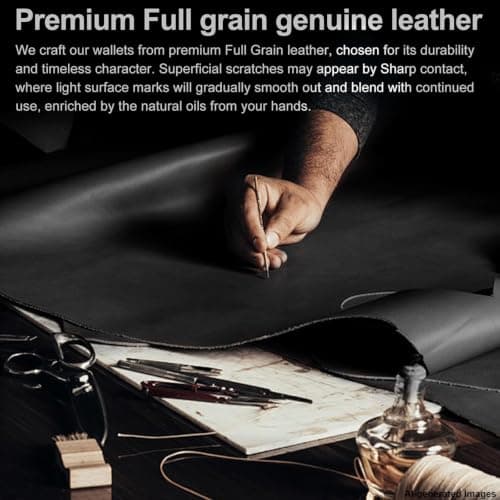 furid Top Grain Leather Wallet Men: RFID Minimalist Bifold Credit Card Holder with 2 ID Windows - Slim Front Pocket Wallets for Men - Gifts for Husband Father on Anniversary Birthd thumbnail 3