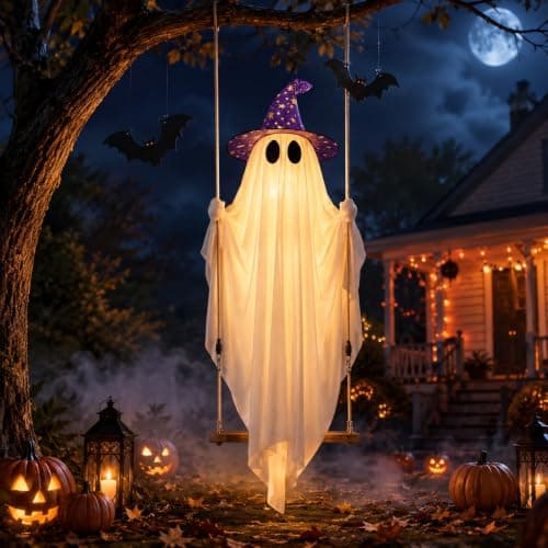 Fantasma colgante gigante de 11 pies con murciélagos y sombrero