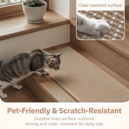 1PC Jute Stair Treads for Wooden Steps-Stairs Carpet Non Slip-Peel and Stick Stair Treads Indoor, Adhesive Staircase Step Treads Residue Free, Durable Natural Stair Runner Rug,8"x3 thumbnail 3