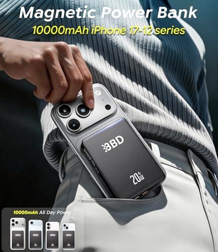 BBD Magsafe Portable Charger,10000mAh Magnetic Power Bank Fast Charging PD 20w with USB C Cable,Slim Magsafe Battery Pack Travel Essential,Wireless Power Bank for iphone 17/16/15/1