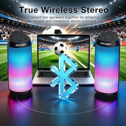 Bluetooth Speaker Portable Wireless, 20W Stereo Loud Sound, 8 Modes LED Light Show, 30H Playtime, IPX4 Waterproof, TWS Pairing, Built-in Mic, BT5.3 for Outdoor, Party, Travel, Home thumbnail 5