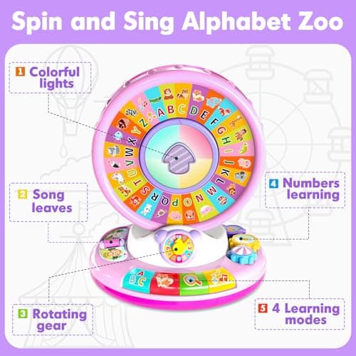 Toys for 1 2 3 Years Old Boys Girls, Musical Spin & Sing Alphabet Zoo with Lights & Sounds, Learning Educational Toys for Toddler 1-3, Christmas Birthday Gifts for Baby Kids Age 6-