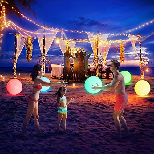FLAMDYNO Pool Toys - 4 Pack Light Up Beach Balls for Kids w/ 8 Light Modes, Pool Beach Games Balls for Outdoor or Indoor Activities, Glow in The Dark Pool Beach Decorations for Kid