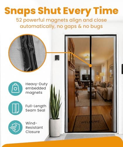 Flux Phenom Magnetic Screen Door - Bugs Out, Breeze in - 9min Install Auto-Sealing Heavy Duty Double Stitched Mesh, 52 Magnets, Hands Free Sliding & Patio Doors Net, Pet & Kid Frie