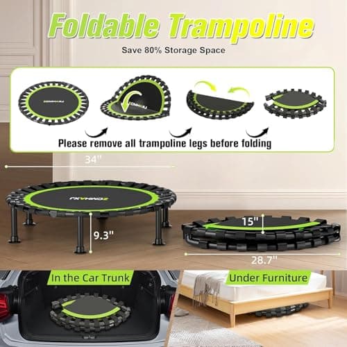 ZCMHAXJ Foldable Mini Trampoline, 36"/40"/48" Rebounder Trampoline for Adults, 440lbs Capacity Indoor Fitness Workout Exercise Equipment thumbnail 5