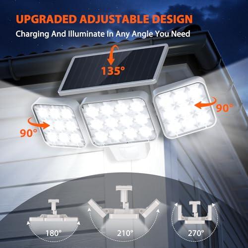 WdtPro Solar Lights Outdoor Motion Sensor, 3500LM Bright Solar Flood Lights Outdoor, Adjustable & Upgrade Glass Panel, Wireless LED Solar Powered Security Spot Lights Waterproof fo thumbnail 2