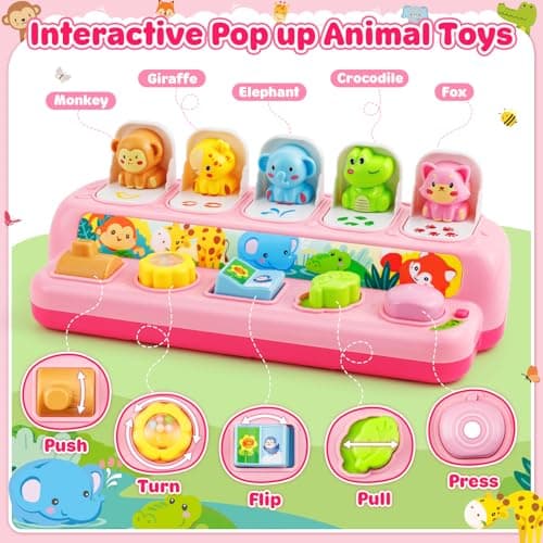 Duchong Toys for 1 Year Old Girls, Interactive Pop Up Toy with Music & Light, Montessori Learning Toys for Infant Baby Toddler 9-12-18 Months, First 1st Birthday Gifts for Girls Bo