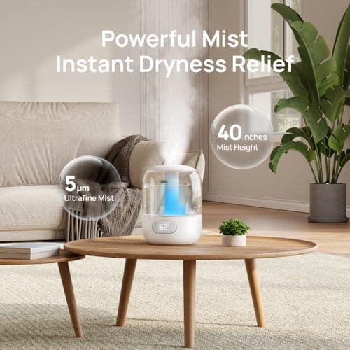 ¡Súper Oferta! Humidificador Ultrasónico DREO para Recámara: Neblina Fría, Silencioso (26dB), Luz RGB y 30h de Uso