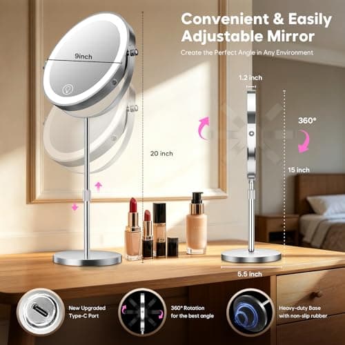 Miniatura de Espejo de Maquillaje Zlroluyn 1X/30X con Luz LED, Ajustable y Doble Cara (Níquel) 7