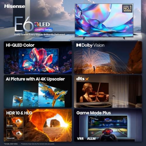 Smart TV Hisense 65" Hi-QLED 4K UHD Roku (Serie E6SR, Modelo 2026) con Dolby Vision y Game Mode Plus